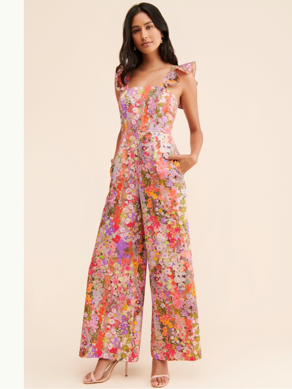 Anthropologie Hutch Floral Wide Leg Jumpsuit Garden Party Formal Large Ruffle